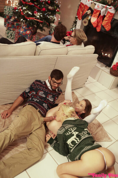 Charming teens Angel Smalls & Kenzie Reeves have a 3some with stepbro at Xmas Image #15