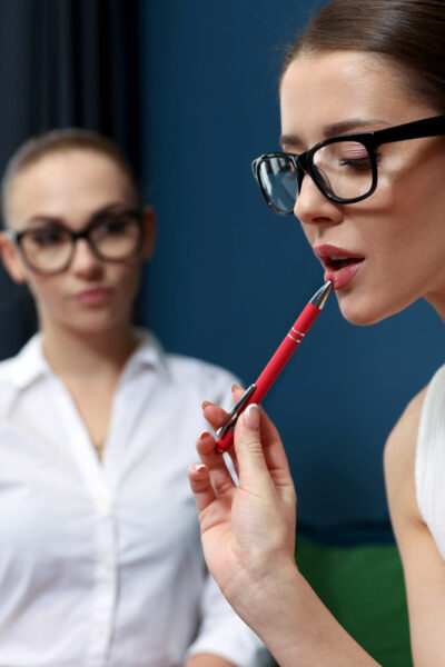 Office workers Sybil & Jenny Wild experiment with lesbian sex while in glasses Image #4