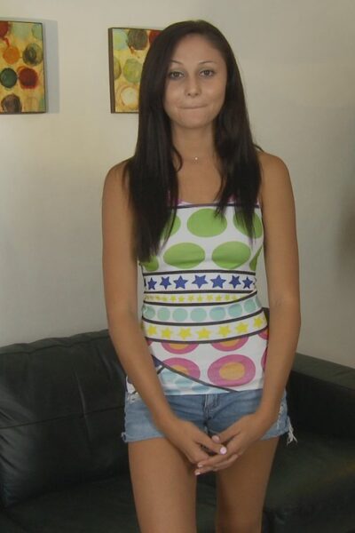 Dark haired girl Ariana Marie exposes her tan lined tits in denim shorts Image #16