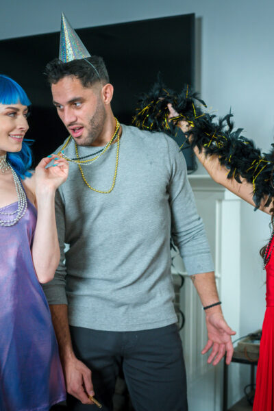Hot young girls Jewelz Blu & Vina Sky partake in group sex during a party Image #2