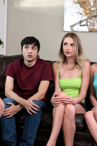 Young girls are joined by their stepmother during a reverse gangbang Image #3