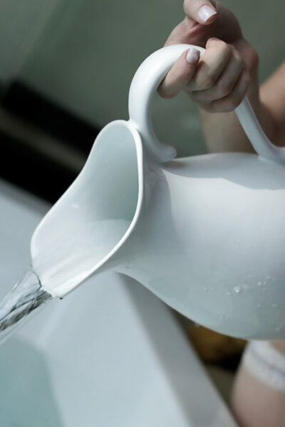 Skinny redheaded babe Elle Alexandra removing bra and panties before bath Image #3