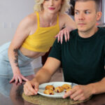 Blonde teen Hyley Winters seduces her stepbrother while he's having a meal