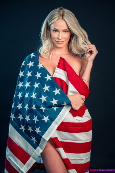 Hot blonde teen Emma Hix models by herself prior to seducing her man Image #6