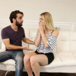 Leggy blonde Sierra Nicole ends up with a creampie pussy after break up sex