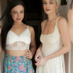 Sweet pornstars Skye Blue and Whitney Wright share a dong and tasty cum