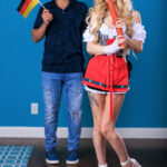Young girl with long wavy blonde hair Kenzie Reeves has sex in a funky hat