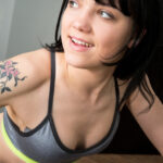 Inked Russian babe Tetti Dew Korti strips & masturbates during her workout