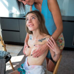 Skinny lesbians Simon & Kiere have sexual relations while in their kitchen