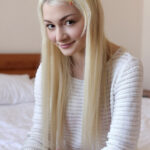 Young blonde cutie Olivia Devine gets her tiny pussy poked after suck and tug