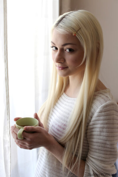 Young blonde cutie Olivia Devine gets her tiny pussy poked after suck and tug Image #1