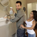 Big boobed Latina Shay Evans bounces around on a stiff white cock