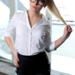 Blonde teen in glasses Jenny Wild takes a fat dick in her mouth and her twat